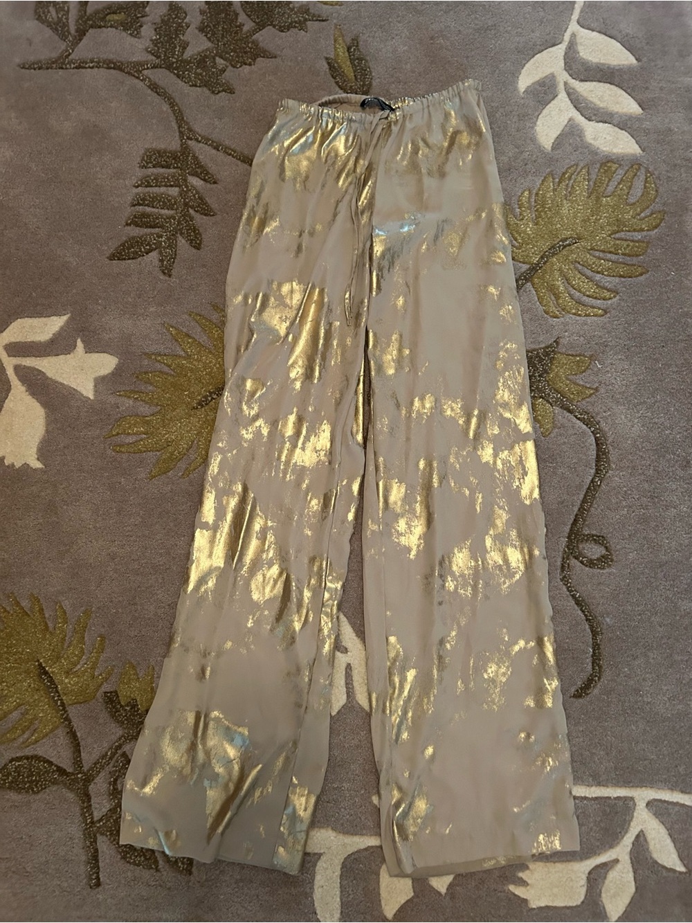 Zara Gold Metallic-Accent Wide Leg Pants
